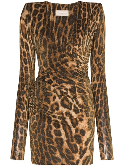 Alexandre Vauthier Leopard Print Lurex Jersey Mini Dress In Brown