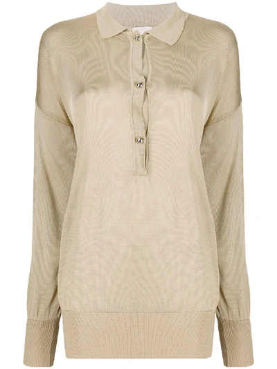 L'autre Chose Knitted Long-sleeve Polo Top In Neutrals