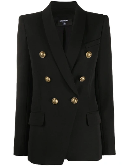 Balmain Double-breasted Structured Blazer In Black