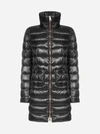 Herno Black Puffer Jacket With Horizontal Quilting And High Collar In Animal Print