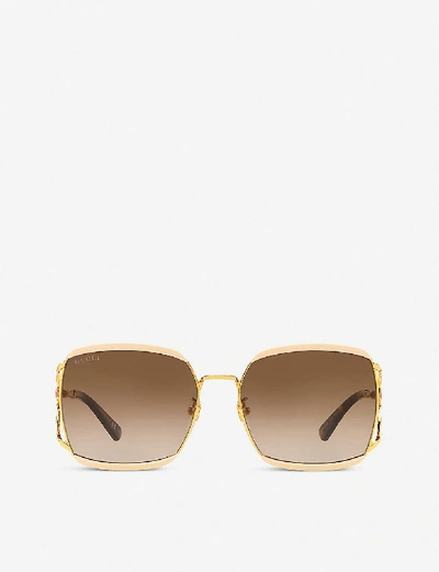 Gucci Gg0593sk 59 Square-framed Metal Sunglasses In Neutrals