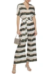 Lisa Marie Fernandez Rosetta Belted Striped Gauze And Satin Wide-leg Jumpsuit In Off-white