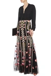TEMPERLEY LONDON ROSY GROSGRAIN-TRIMMED EMBROIDERED TULLE MAXI SKIRT,3074457345622738671