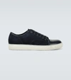 Lanvin Panelled Patent-leather And Velvet Low-top Trainers In 29 - Navy Blue