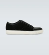 Lanvin Panelled Patent-leather And Velvet Low-top Trainers In Black