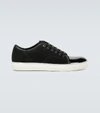 Lanvin Panelled Patent-leather And Velvet Low-top Trainers In Black