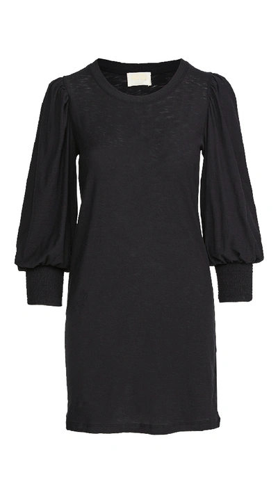 Nation Ltd Loren Puff-shoulder Shirred-cuff Dress In Jet Black