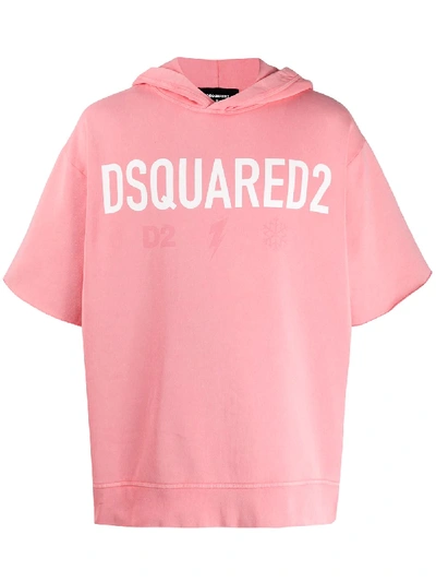 Dsquared2 Short-sleeved Hooded Sweatshirt In Pink