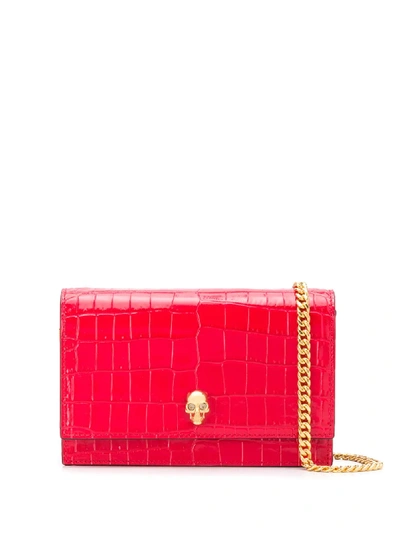 Alexander Mcqueen Skull Crocodile-effect Crossbody Bag In Red