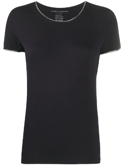 Majestic Contrast-trim Round Neck T-shirt In Blue