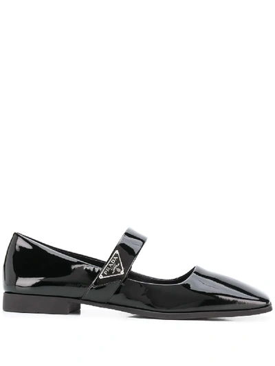 Prada Square-toe Patent Ballerina Shoes In Schwarz