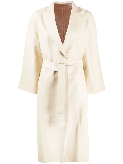 Brunello Cucinelli Reversible Leather Trench Coat In Neutrals