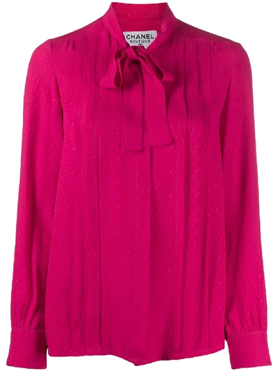 Pre-owned Chanel Pleated Pussy Bow Blouse In Pink