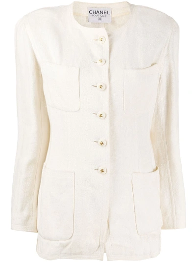 Pre-owned Chanel Collarless Buttoned Jacket In Neutrals