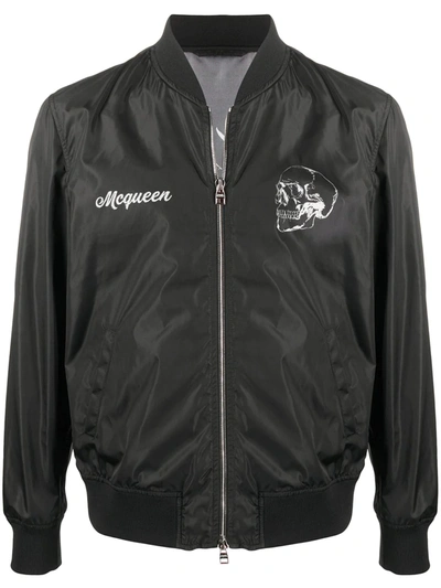 Alexander Mcqueen Floral And Skull-print Shell Bomber Jacket In Black