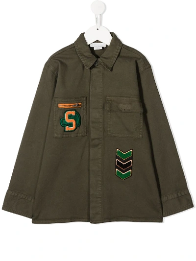 Stella Mccartney Kids' Patch Embroidered Jacket In Green