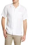 Tommy Bahama Sea Glass Short Sleeve Button-up Linen Camp Shirt In White