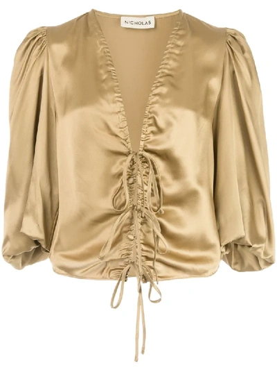 Nicholas Metallic Lace-up Blouse In Brown