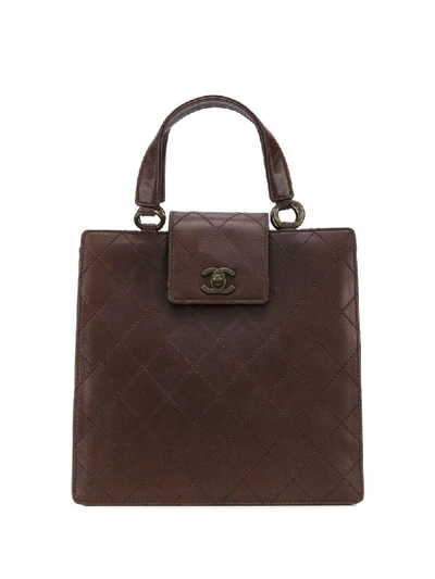 Pre-owned Chanel Cc 菱形绗缝手提包 In Brown