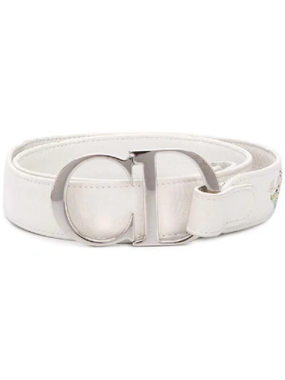 Pre-owned Dior 2000s  Floral Cd Belt In White