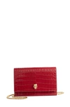 Alexander Mcqueen Mini Skull Croc Embossed Leather Bag In Raspberry