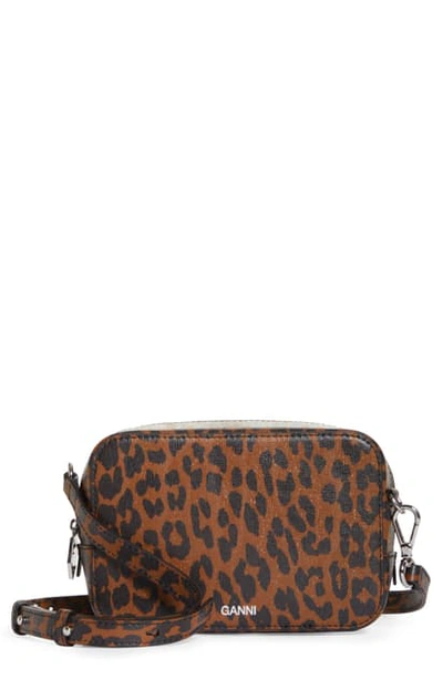 Ganni Leather Camera Crossbody Bag In Toffee