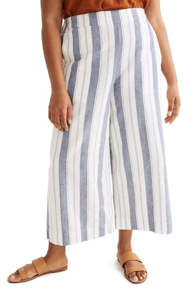 Madewell Huston Stripe Linen & Cotton Pull-on Crop Pants In Herringbone Stripe Nice Blue