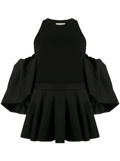 Alexander Mcqueen Cold-shoulder Pleated Cotton-jersey And Poplin Top In Black