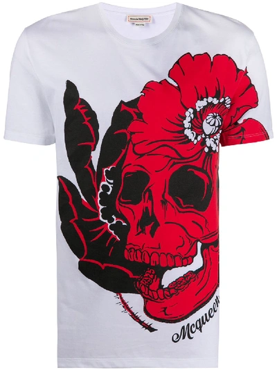 Alexander Mcqueen Floral Skull Print T-shirt In White