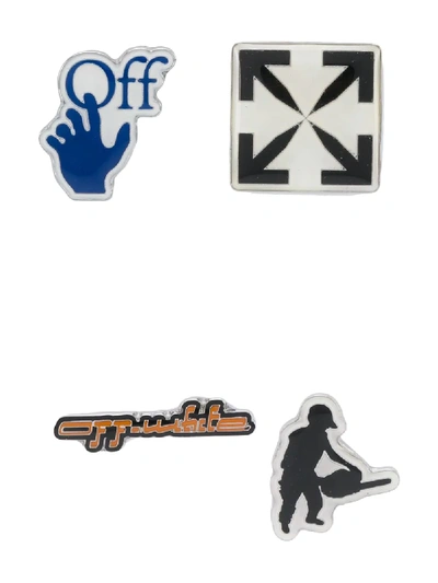 Off-white Set Of Four Logo-print Pins In Black