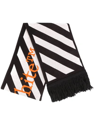 Off-white Black And White Logo Intarsia Wool Scarf