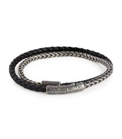 Marco Dal Maso Men's Lash Braided Leather & Chain Double-wrap Bracelet In Black Leather