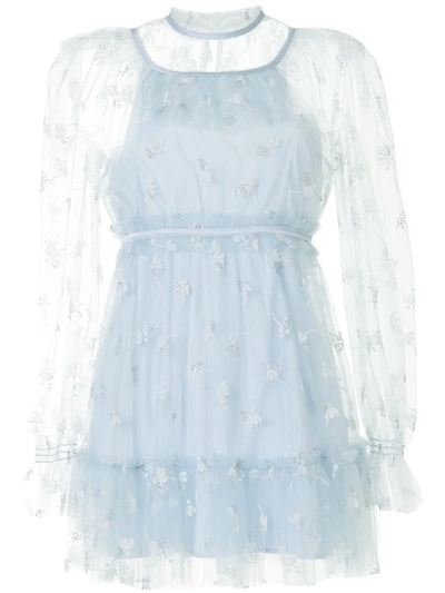 Alice Mccall Moon Lover Floral Embroidered Dress In Blue