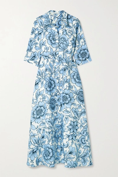 Erdem Kasia Floral-print Linen Midi Dress In Sky Blue
