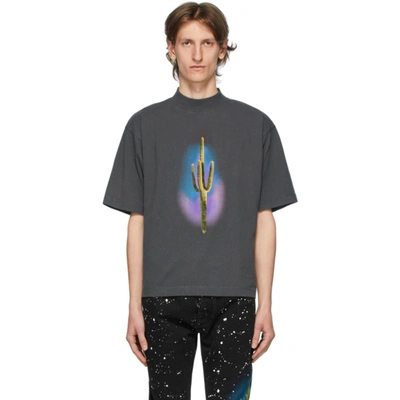 Palm Angels Black Cactus-print T-shirt In Dark Grey