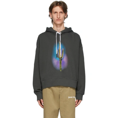 Palm Angels Oversized Cactus Hooded Sweatshirt In Dark Grey