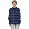 PALM ANGELS PALM ANGELS BLACK AND BLUE CHECKED OVERSHIRT SHIRT