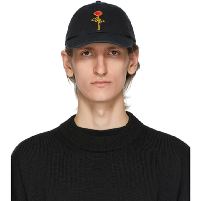 Palm Angels Black Rose-embroidered Twill Cap