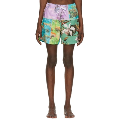 Amiri Hawaii Panelled Floral-print Trunks In Multicolor