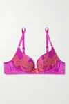 AGENT PROVOCATEUR CAILINE LACE-TRIMMED STRETCH-SILK SATIN UNDERWIRED BRA