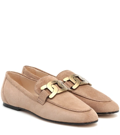 Tod's Kate Suede Loafers In Nude & Neutrals