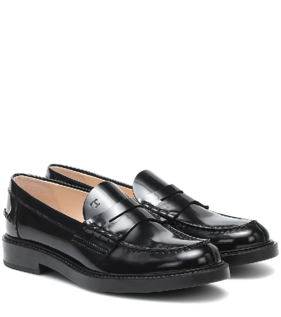 Tod's Spiga Leather Loafers In Black