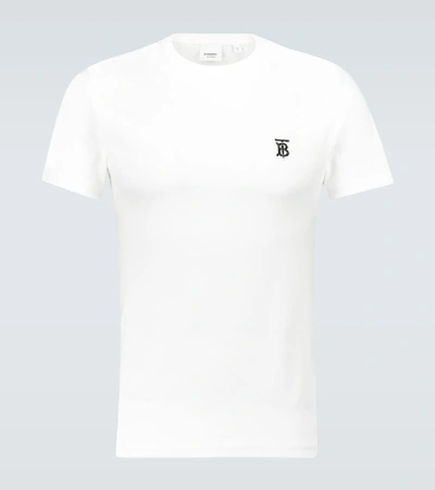 Burberry Parker Logo-embroidered Cotton-blend T-shirt In White