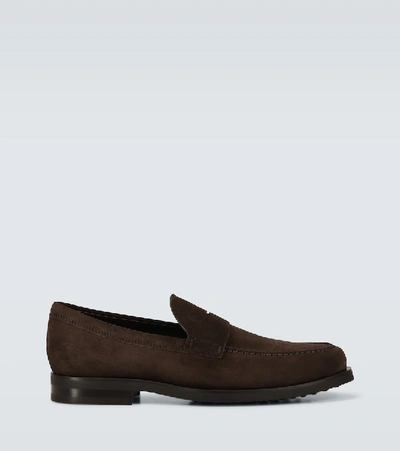 Tod's Suede Penny Loafers In Brown