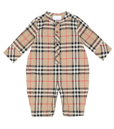 Burberry Babies' Pierre Checked Cotton Jumpsuit 1-12 Months In Beige
