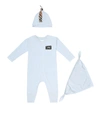 BURBERRY BABY棉质连身衣、帽子和围兜礼品套装,P00491152