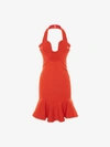 Alexander Mcqueen Halterneck Rib Knit Mini Dress In Orange