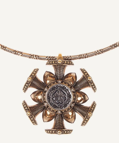 Alexander Mcqueen Gold-tone Brass Rose Seal Double Chain Necklace