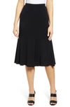 Ming Wang Flared Knit Midi Skirt In Black