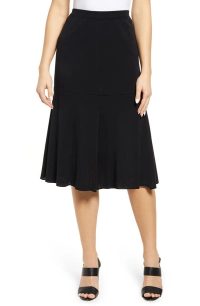 Ming Wang Flared Knit Midi Skirt In Black